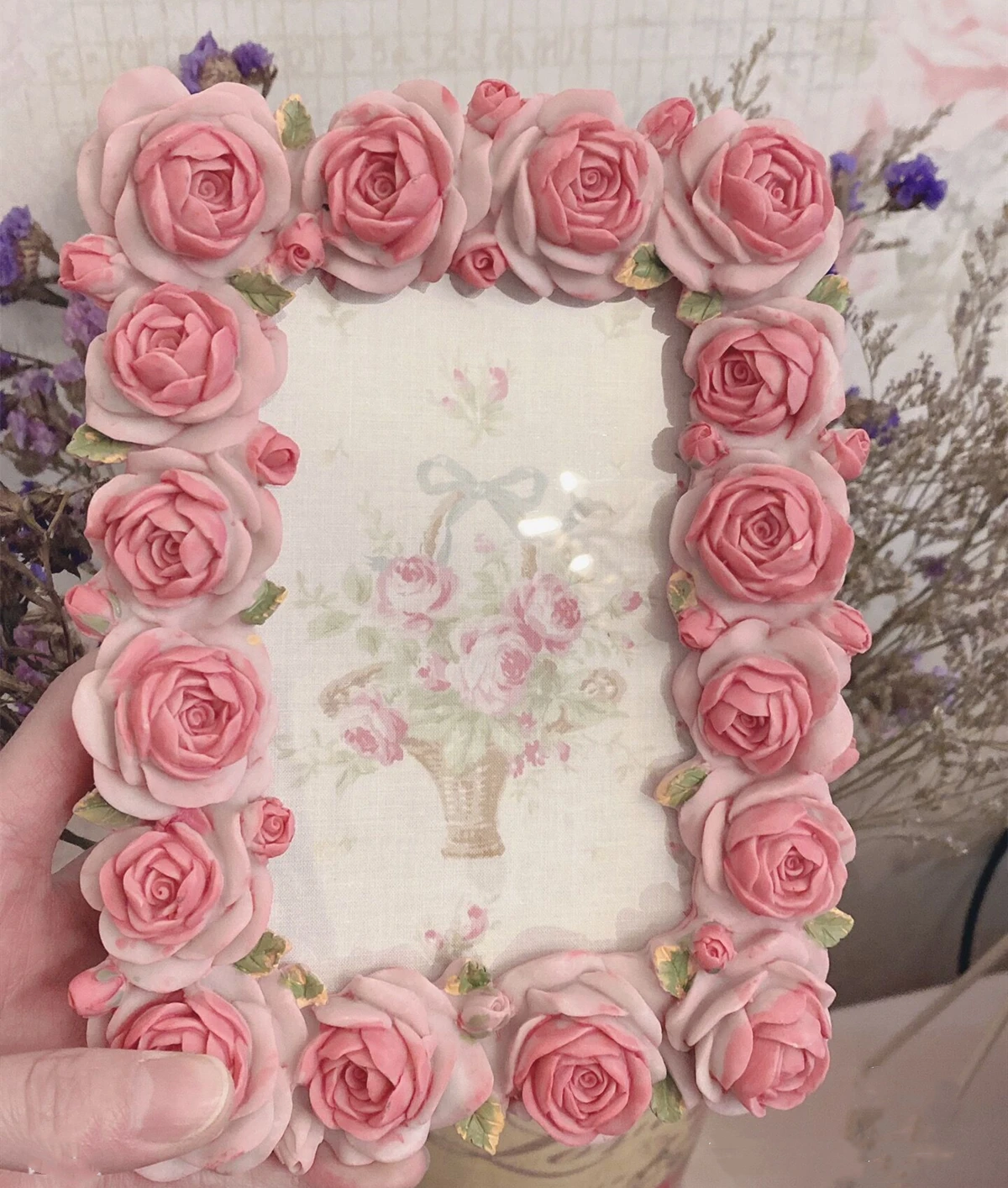 Resin Art Photo Frame - Różowa róża z serii ciepłych żywicznych